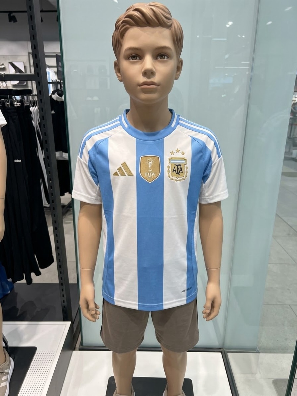 adidas Kids White & Light Blue Argentina Soccer Jersey with Gold Crest